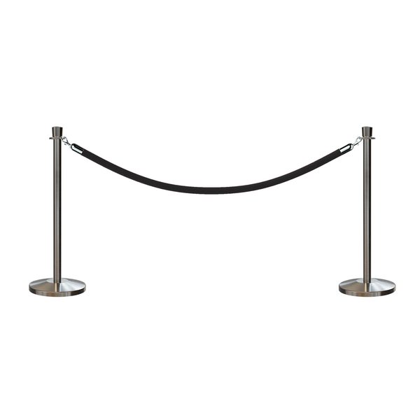 Montour Line Stanchion Post and Rope Kit Sat.Steel, 2 Crown Top 1 Black Rope C-Kit-2-SS-CN-1-PVR-BK-PS